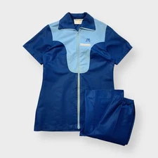 Vtg 1973 McDonalds Womens Full Uniform 2-Piece Set, Shirt Pants, Fast Food S 70s