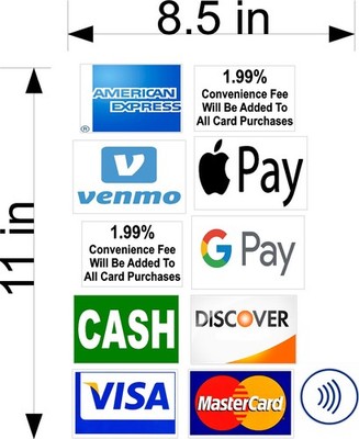 DECAL  PAYMENTS ACCEPTED APPLE PAY VENMO ZELLE CASH APP PAYPAL GOOGLE