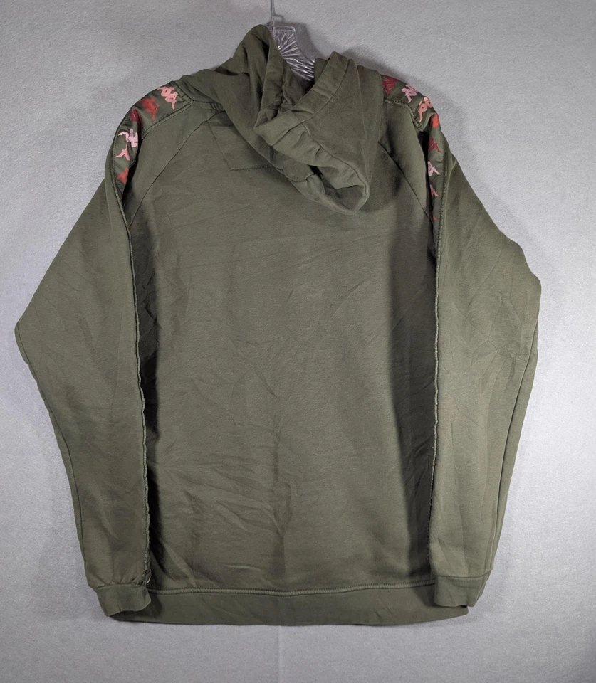 Kappa Hoodie Mens 2XL Olive Pink Logo Pullover Sweatshirt Tape Sleeve Y2K - Image 2 of 4