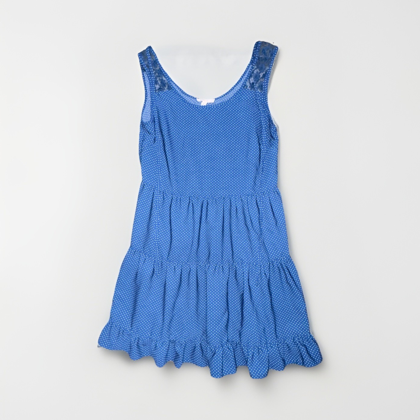 Mine Blue/White Polka Dot Knee-length Scoop Neck Sleeveless Lace S Rayon