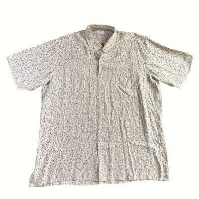 Maus & Hoffman Mens Viscose Shirt Leaf Print Tropical Resort XL Tan Blue