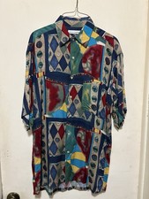 Pierre Cardin Vintage-Style Multicolor Geometric Button-Up Shirt Size Small