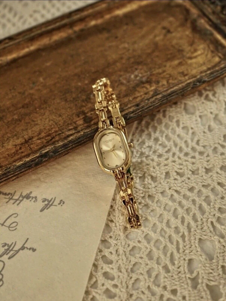 Золотистый винтажный овальный женщин наручные часы подарок кварц - Изображение 3 из 4