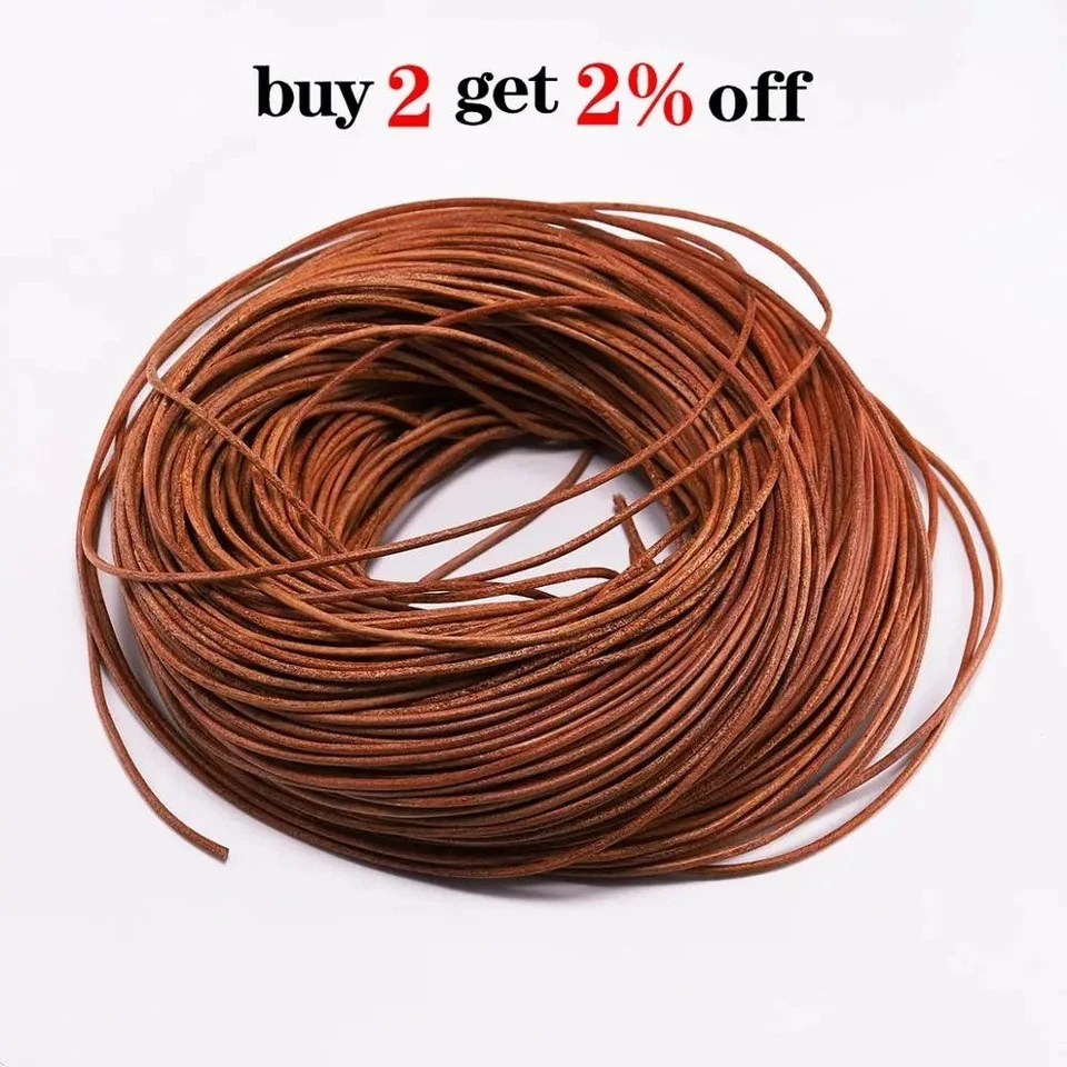 Cordón de cuero redondo genuino para hacer pulsera collar joyería hágalo usted mismo Foto 2 de 4