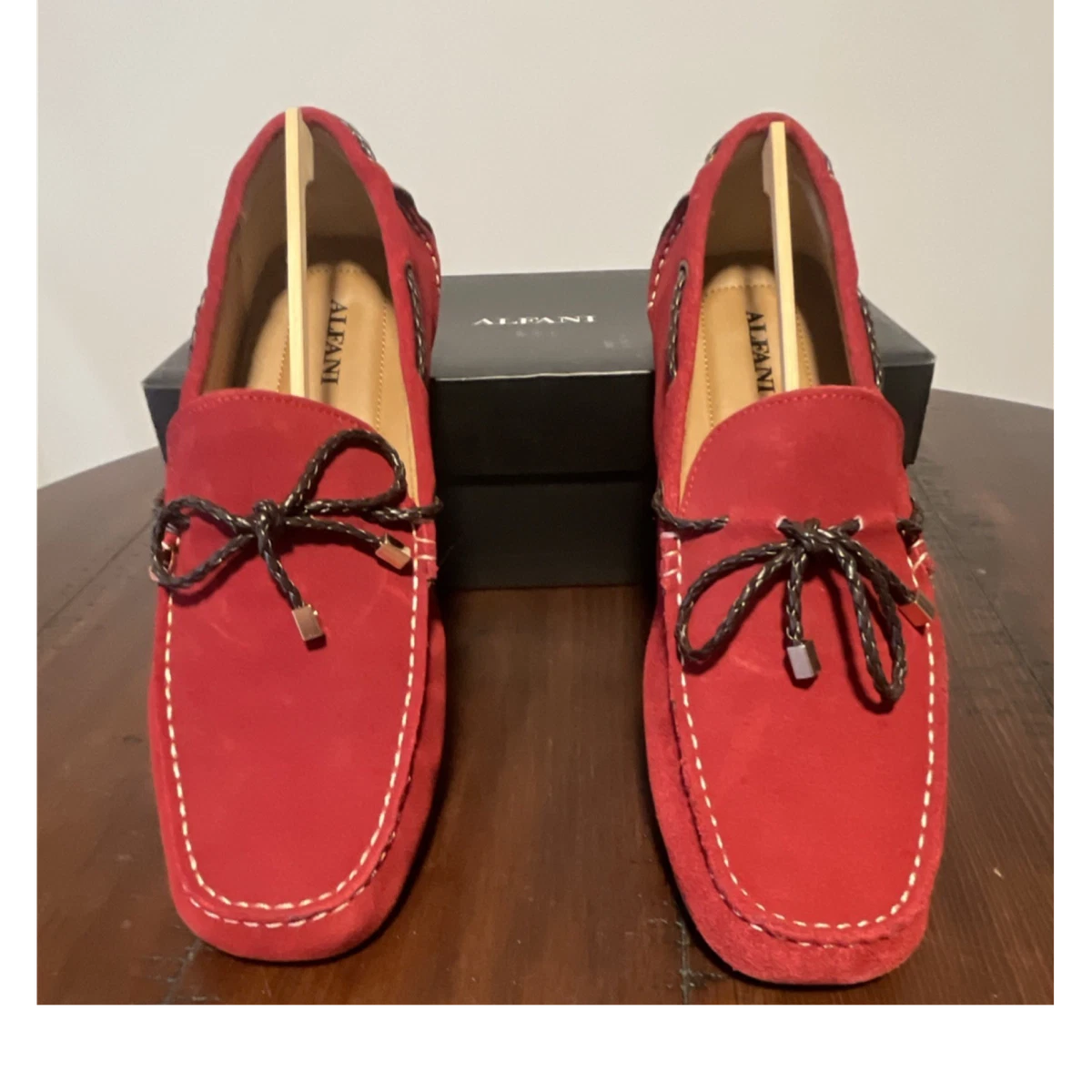 NEW FAUX RED SUEDE Moccasin LOAFER SLIP ON SHOES SIZE 10.5 Calzoleria Toscana Zula Velour Suede/Leather Penny Loafer  main image 3
