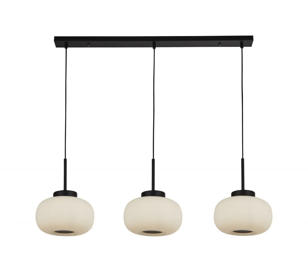 Ceiling Light Black Lumina 3 Bar Matt Opal Ribbed Glass Searchlight 10271-3BK