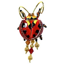 Lunch at The Ritz Ladybug Statement Pin Red Enamel Movable Wings 22k Gold-Plated