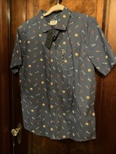 NWT HURLEY Men's Blue BBQ Short Sleeve Button Down Woven Shirt Size Med Cotton