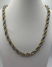 Two Tone Stainless Steel Oval Link Chain Necklace 20-22 Bold