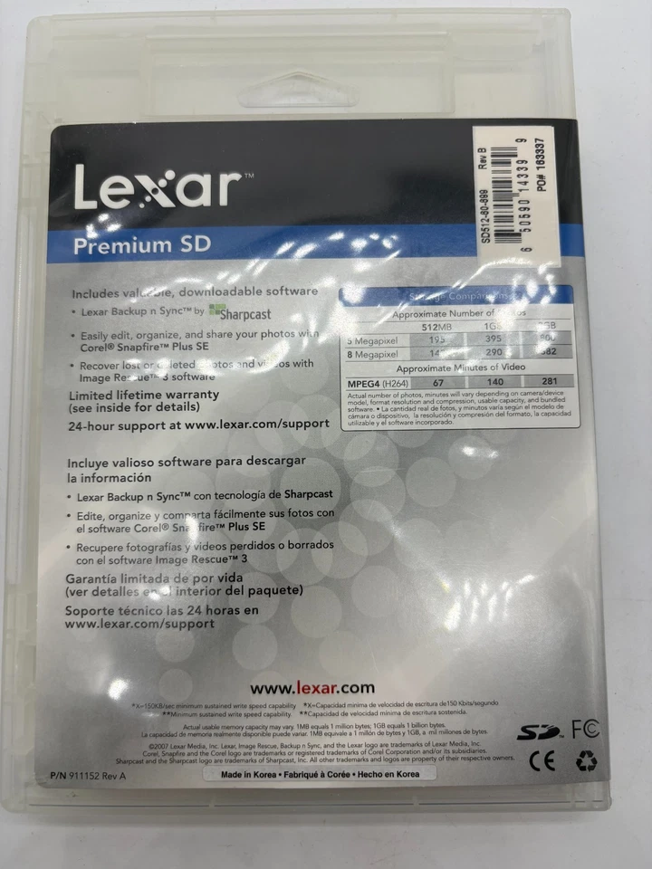 Lexar 512MB SD Card High-Speed Premium 60x for Digital Photography & Video - Image 3 of 4