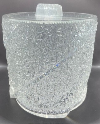 Vintage 1970s Lucite Snow Crystal  MCM Ice Bucket With Lid, 8.5'' Tall