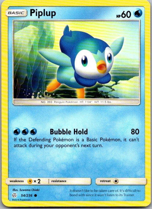 Piplup 54/236 Common Cosmic Eclipse Pokemon Near Mint
