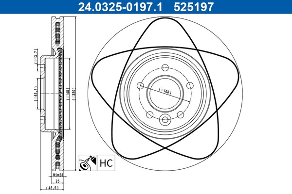 2X Bremsscheibe Powerdisc ATE 24.0325-0197.1 FüR Ford Volvo V50 Focus C70 525 2-image