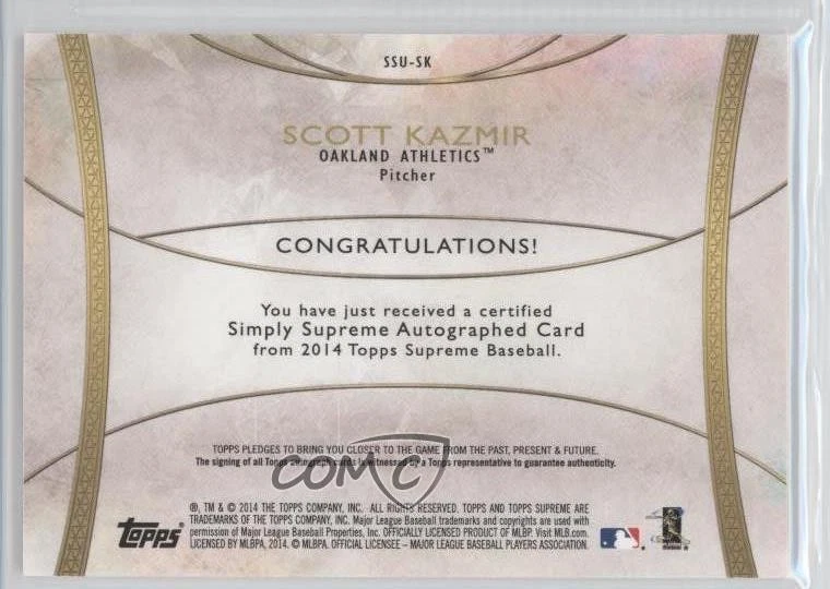 2014 Topps Supreme Simply Supreme Auto Red /10 Scott Kazmir #SSU-SK Auto - Image 2 of 2