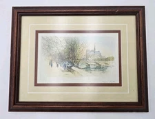 Notre Dame Cathedral Art The River Seine By Henri Le Riche Matted And Framed