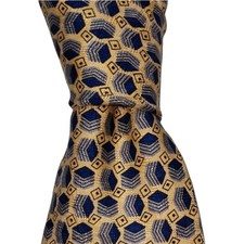 Robert Talbott Silk Necktie Men's Gold Navy Blue Geometric Designer Tie EUC