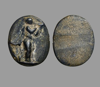 Hellenistic Bronze Satyr Applique With Wine Jug 28mm Ancient Greek Antiquity