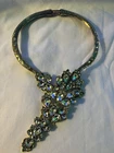 Unique Costume Jewelry Necklace Large Gold Tone with Faux Diamonds Vintage