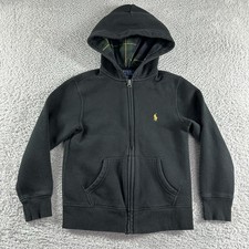 Polo Ralph Lauren Full Zip Hoodie Youth Small 8 Black Plaid Lined Hood Sweater