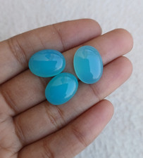 3 Pcs Blue Chalcedony Oval Cabochon 12x16mm Loose Gemstone A1175