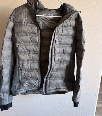 Michael Kors Jacket Womens Medium Gray Puffer Lightweight Zip Coat MK Logo