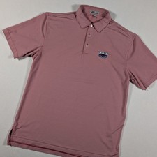 Men's Peter Millar L Red And White Stripe Short Sleeve Button Up Polo Shirt 