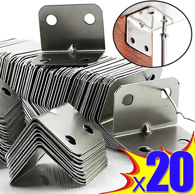 20pcs Stainless Steel 90° L Brackets Furniture Corner Connector - NEW