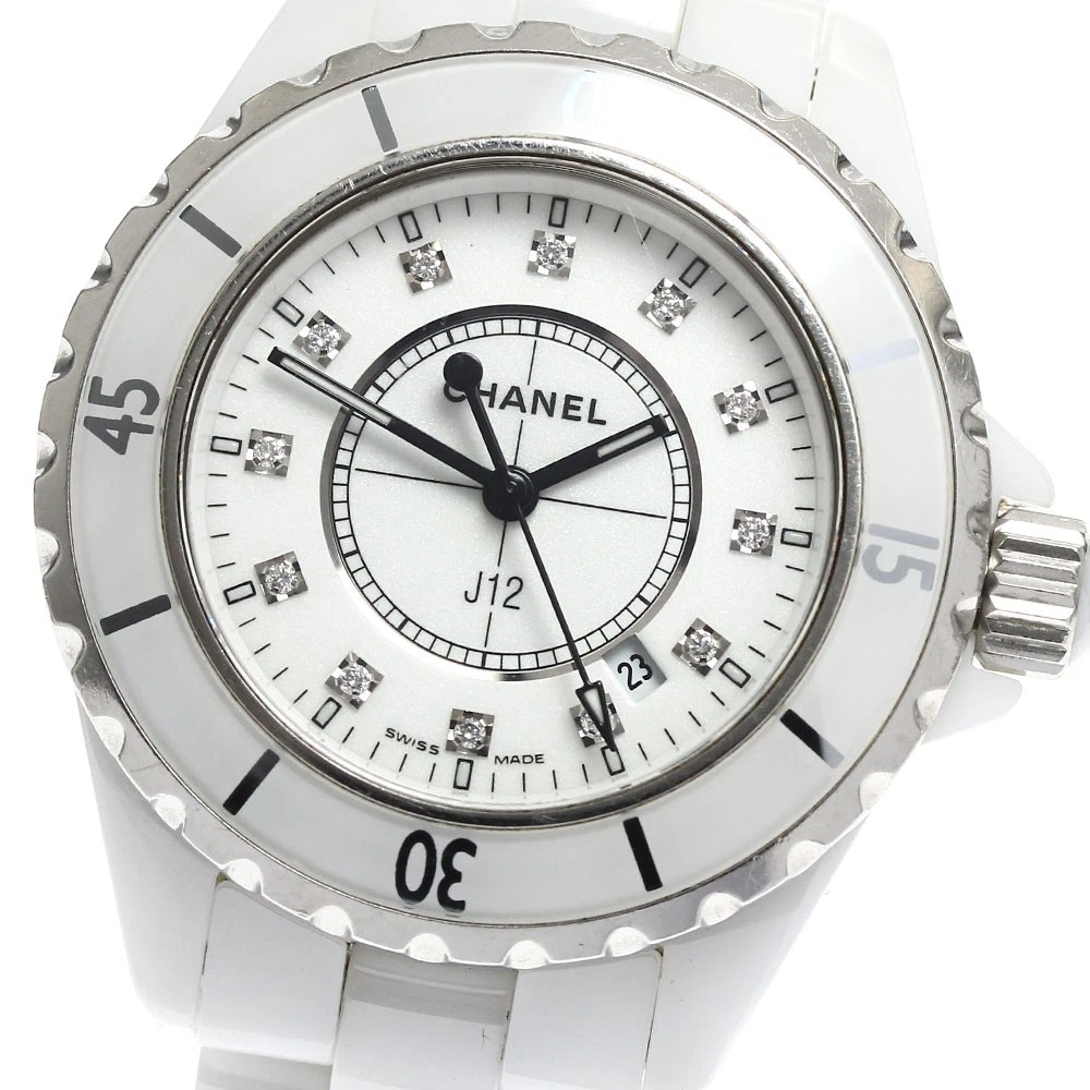 Orologio da donna CHANEL J12 H1628 ceramica bianca 12P diamante quadrante bianco quarzo_883730