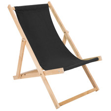 Liegestuhl Holz – faltbar, 3-fach verstellbar, Gartenliege Balkon, 120kg Schwarz