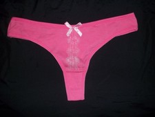 Girls 10-12 lace detail w/bow cotton thong panties pink nwot tween