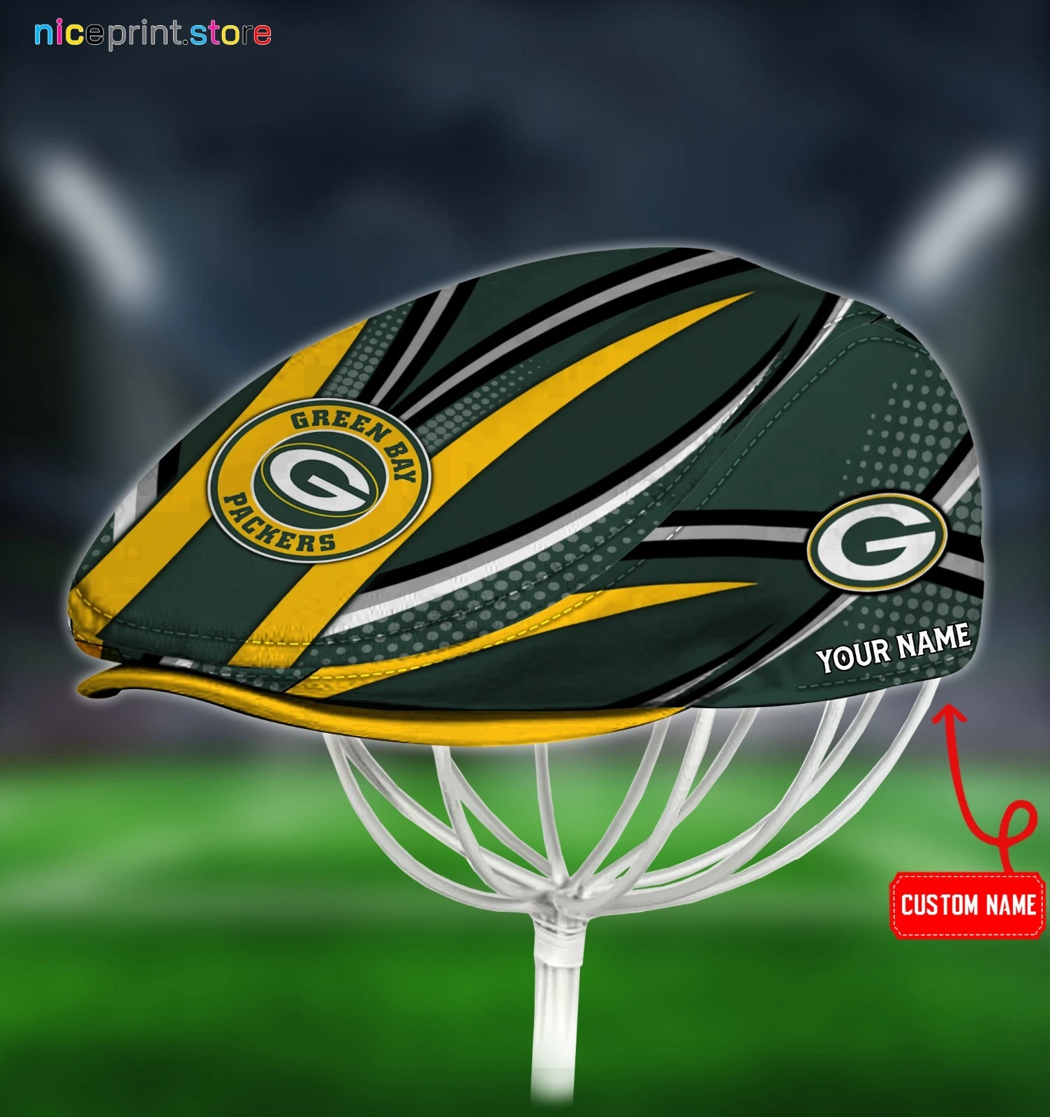 Green*Bay Team Packer*s  Jeff Cap Newsboy Cap Flat Golf Driving Hat for Men