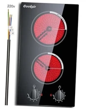 2 Burner Electric Cooktop - 12 Inch Built-in Electric Stove Top 12 Inch Knob