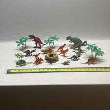 Toy Dinosaurs lot 15 Dinosaurs Various Sizes and trees Pre-Owned