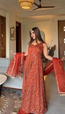 Designer Faux Georgette Gown Palazzo With Dupatta For Indian Festival Wear