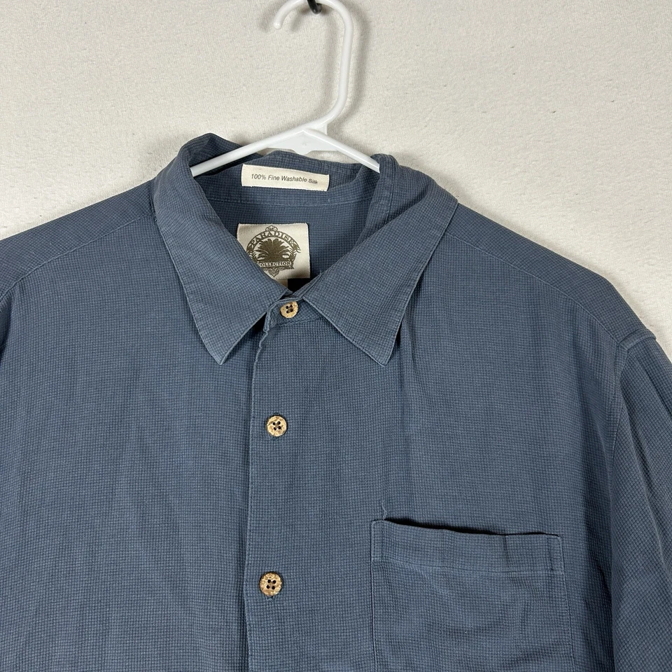 Paradise Collection 100% Silk Long Sleeve Button Up Shirt Men's XL Blue Casual - Image 2 of 4