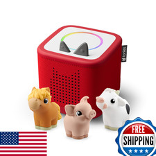 Toniebox 2 My First Farm Bundle, Sunset Red, w/ Cow, Horse, Pig Figures, Ages 1 