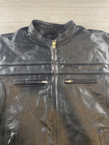 Men's Leather Stand Jacket Motorcycle Collar Biker Coat Zip Up XL NWT - Picture 2 of 11