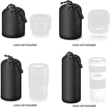 4x Camera Lens Pouch Bag Soft Neoprene Drawstring Protector Case Set Waterproof