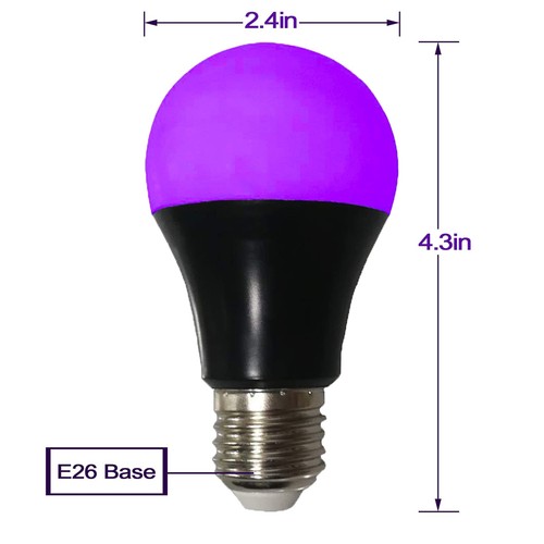UV LED Black Light Bulbs 2 Pack, A19 E26 8W Blacklight Bulb for Glow in The Dark - Picture 2 of 7