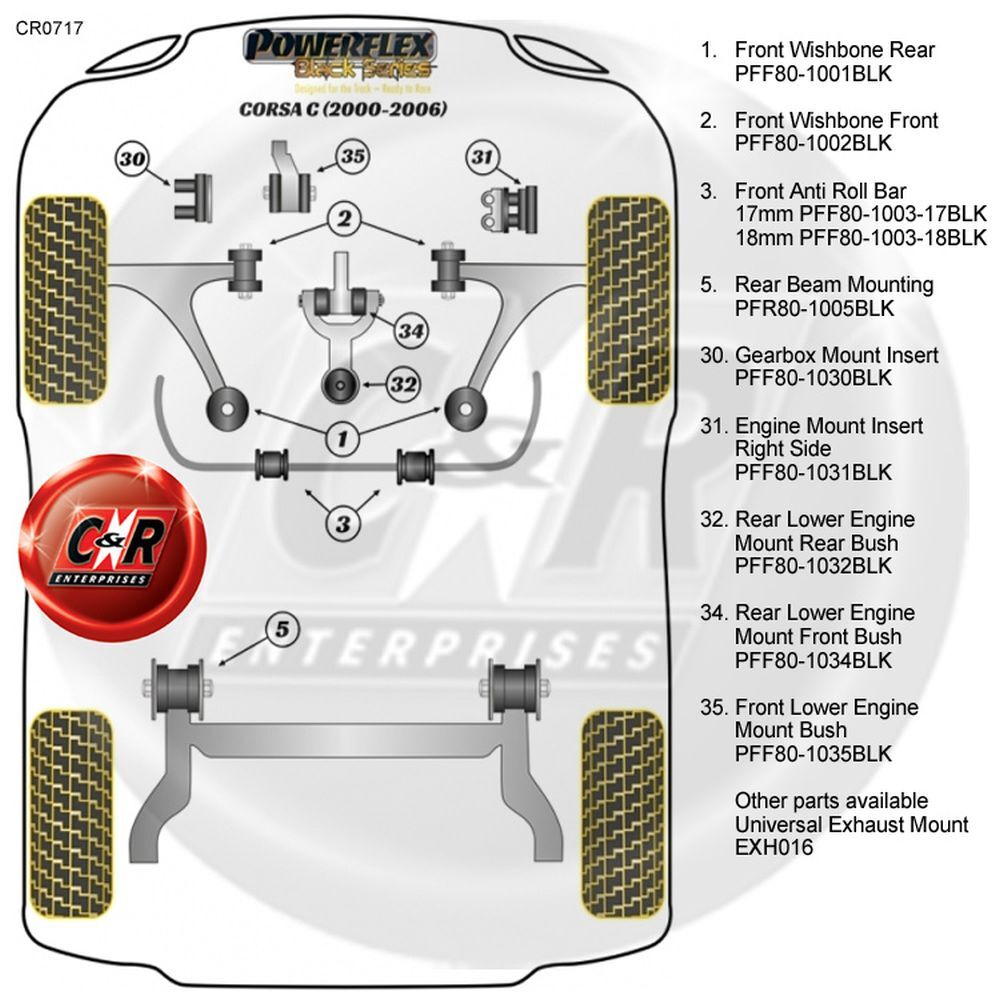 Powerflex Black Rr Lower Engine Mnt Fr Bush for Opel Corsa C 00-06 PFF80-1034BLK