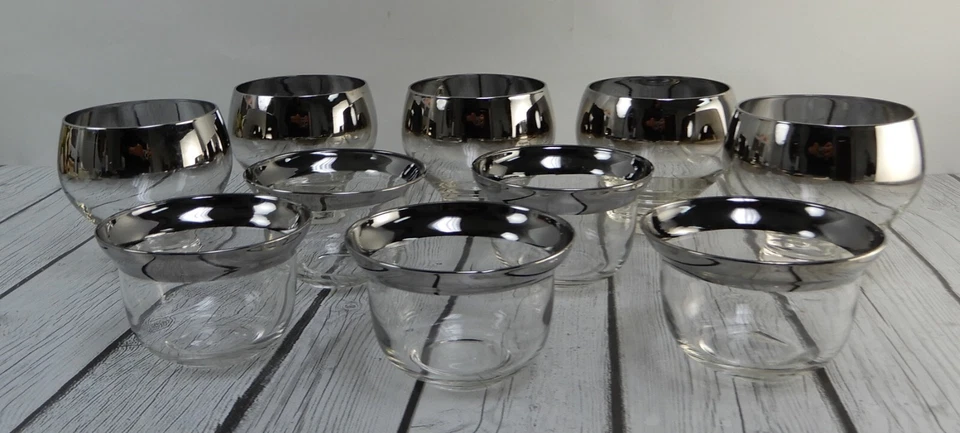 5 Queens Lusterware Shrimp Cocktail Set Dorothy Thorpe Style Silver Mercury Fade - Image 4 of 4