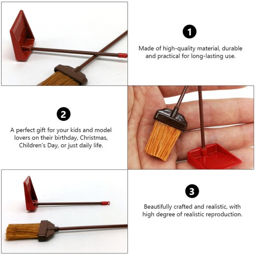 1 Set Miniature Broom and Dustpan Decoration Kid's Pretend (Red) - Picture 3 of 12