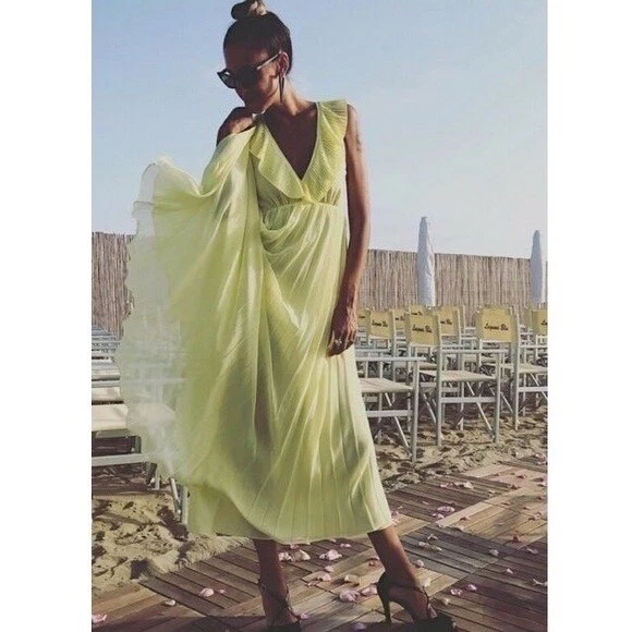 Pleated ruffle cheap maxi dress