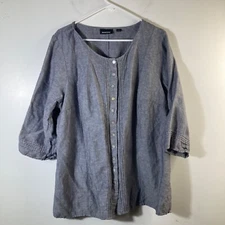 Womens Avenue Linen Blend Button Lagenlook Tunic 1/2 Sleeve Gray 18/20