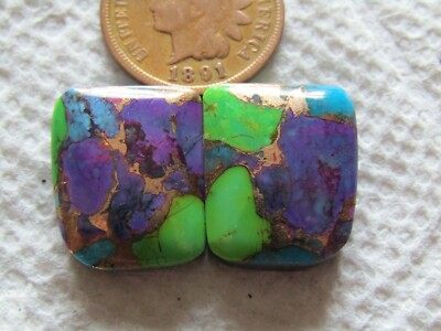 2 Green Mojave Turquoise Cabs 27 carats Mohave Gold Matrix Web Kingman cabochon