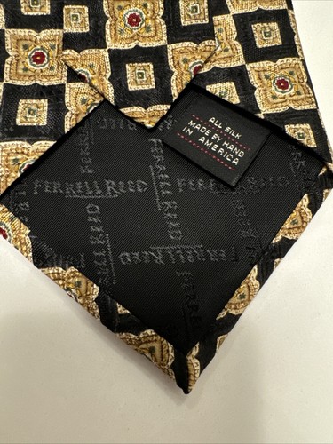 FERRELL REED Mens Tie For Nordstrom Woven In Italy 100% Silk Gold Black USA Hand - Picture 7 of 8