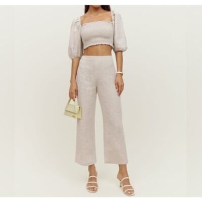 Reformation Scarlett Linen Cream Two Piece Set Size