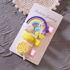3Pcs Colourful Rainbow Cloud Set Of Hair Clips Girls Kid Hair Accessories Yellow