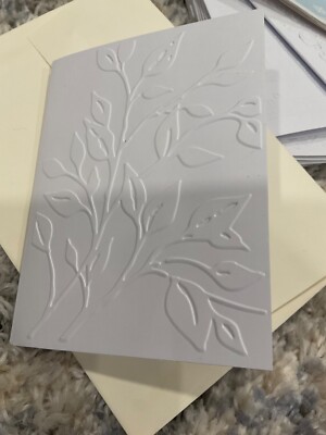 Embossed Note Cards- 5 white cards With White Envelopes - Blank Inside plant #3