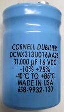 Cornell Dubilier DCMX313UO16AA2B 31,000 uF 16VDC Capacitor Made in USA
